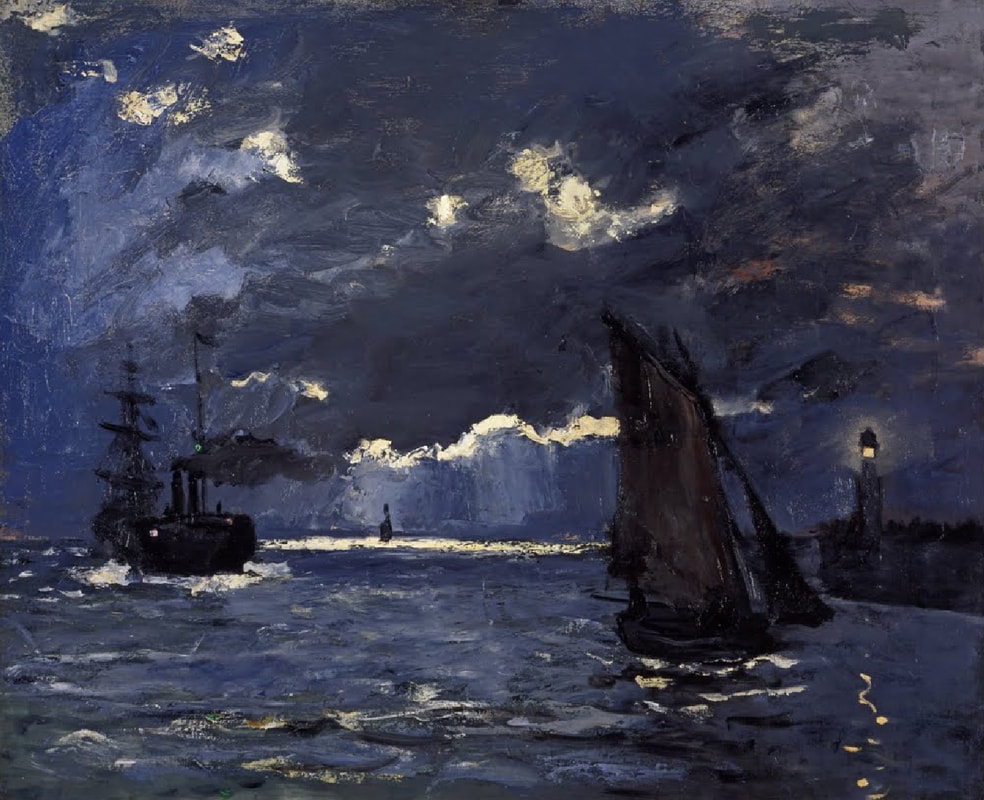 克勞德‧莫內 Claude Monet (1840-1926)｜月光下的航運海景 A Seascape, Shipping by Moonlight｜1864｜油彩、畫布｜60x73.8cm