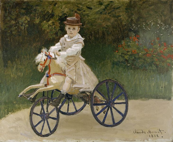 克勞德‧莫內 Claude Monet (1840-1926)｜藝術家兒子騎著喜好之馬 Jean Monet on his Hobby Horse｜1872｜油彩、畫布｜60.6x74.3cm