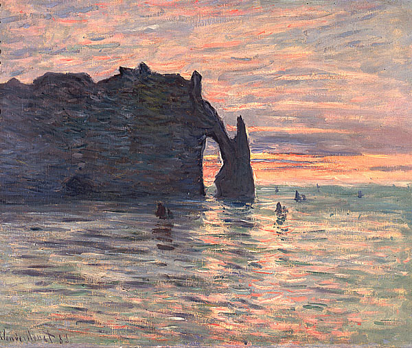克勞德‧莫內 Claude Monet (1840-1926)｜艾特達的日落 Sunset at Étretat｜1883｜油彩、畫布｜60x73cm