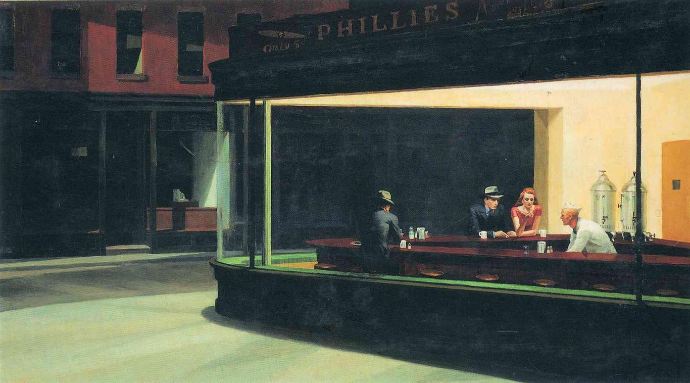愛德華‧霍普 Edward Hopper (1882-1967)｜夜遊者 Nighthawks｜1942｜油彩、畫布｜84.1x152.4cm