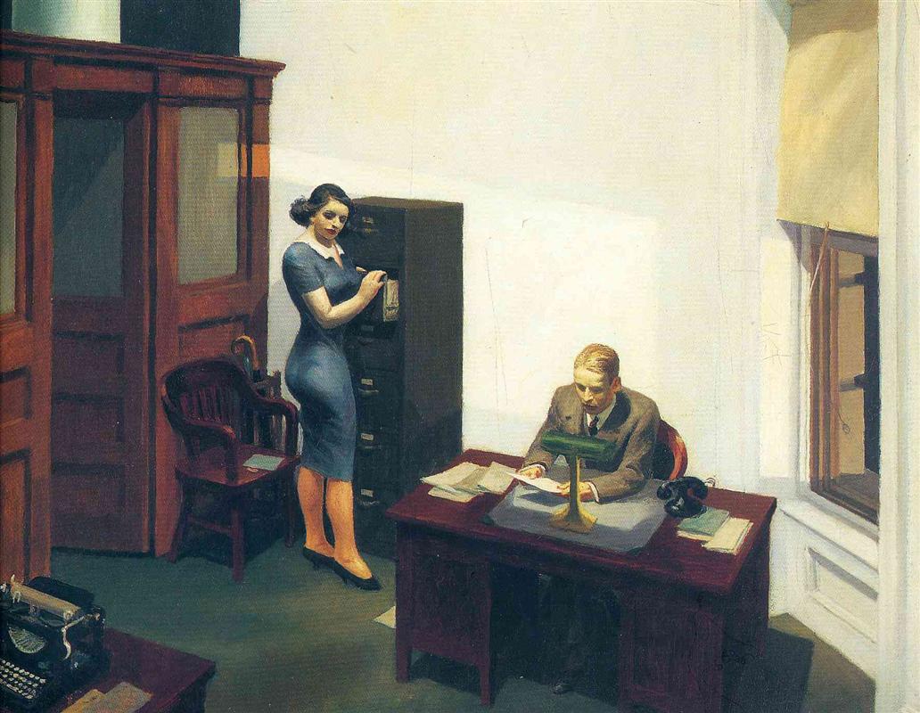愛德華‧霍普 Edward Hopper (1882-1967)｜夜間辦公室 Office at Night｜1940｜油彩、畫布｜56.4x63.8cm
