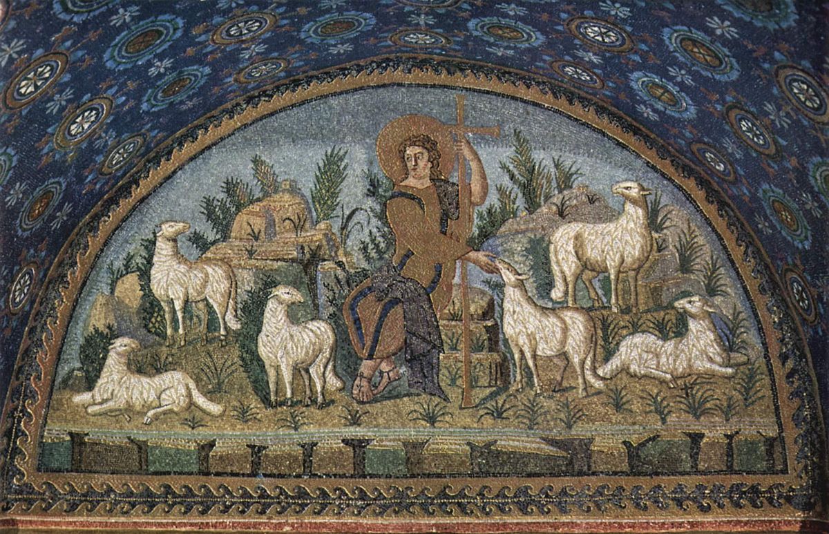 善良的牧羊人 The Good Shepherd｜425-450｜鑲嵌壁畫｜義大利拉文納 加拉·普拉契提亞陵墓 (Mausoleo di Galla Placidia)