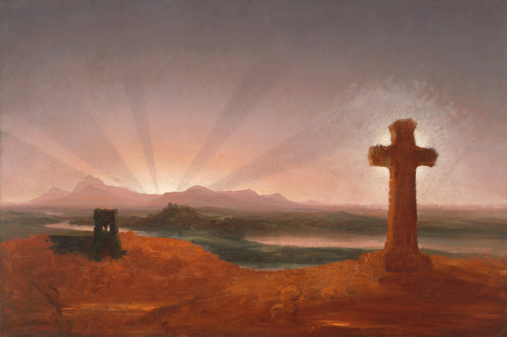 托馬斯‧科爾 Thomas Cole (1801-1848)｜日落時的十字架 Cross at Sunset｜1848｜油彩、畫布｜81.8x122.4cm