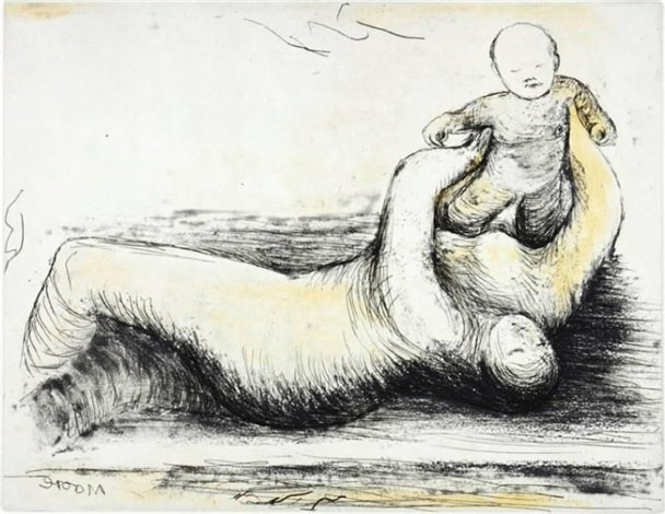 亨利·摩爾 Henry Moore (1898-1986)｜母親與小孩 12 Mother and Child XII｜1983｜蝕刻版畫｜44x52.1cm｜限量65版